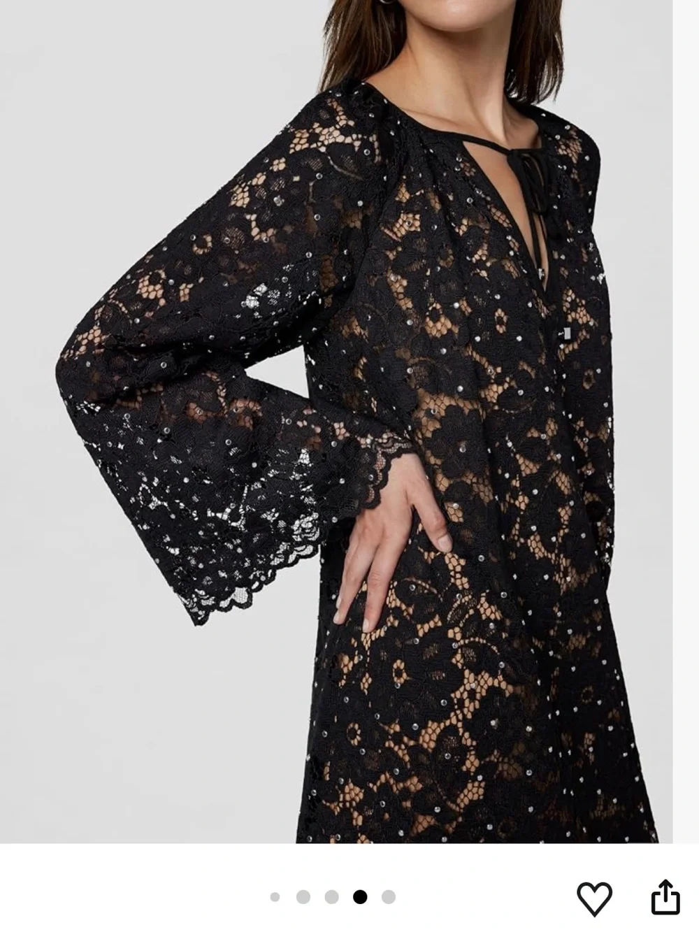 Michael Kors Studded Corded Floral Lace V-Neck Dress Black